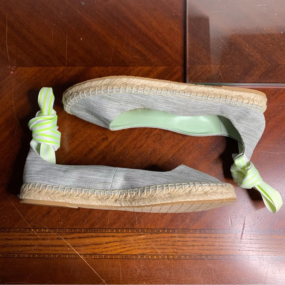 NWOT Zac Posen Canvas Flocked Ankle Tie Espadrille Flats